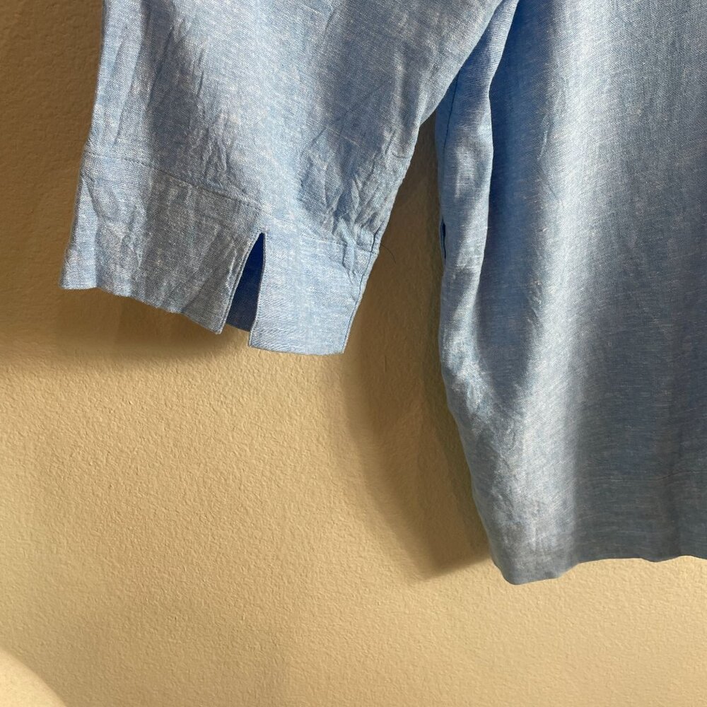 Lands End Womens Plus‎ XXL Blue Linen Blend Tunic Top 3/4 Sleeves V Neck Pockets - Picture 11 of 11